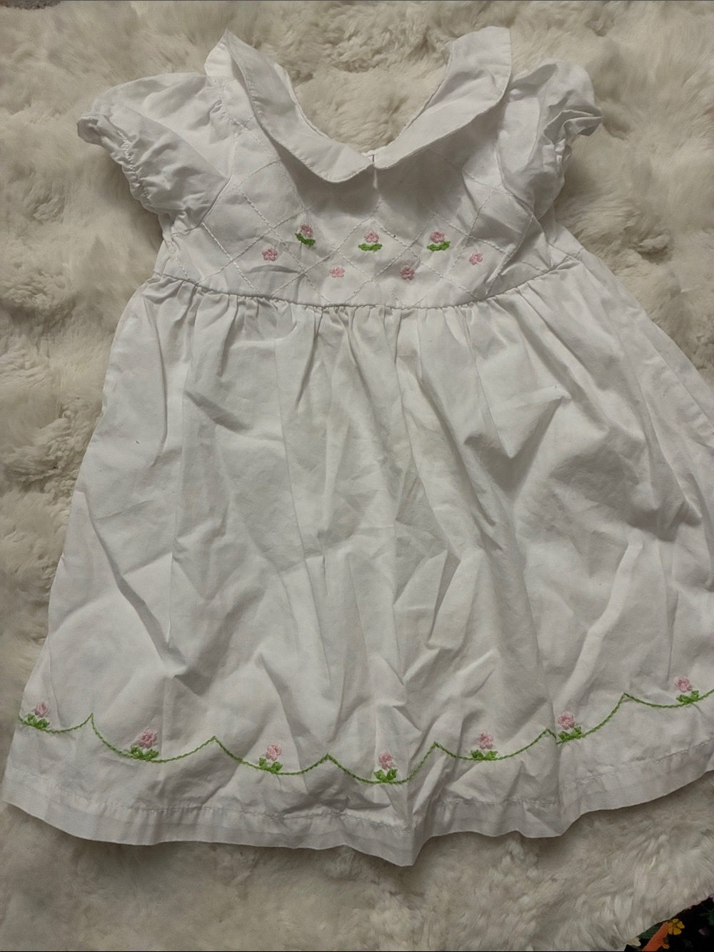 White Floral Embroidered Girls' Party Dress